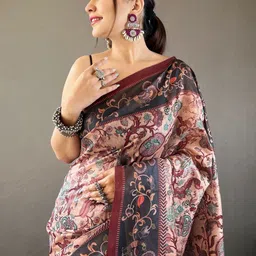 MORDEN MUSE Kalamkari Printed Saree with Blouse Piece-picture-1