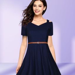DressBerry Cold-Shoulder Fit & Flare Dress-image-50