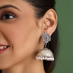 Fida Peacock Shaped Jhumkas Earrings-image-64