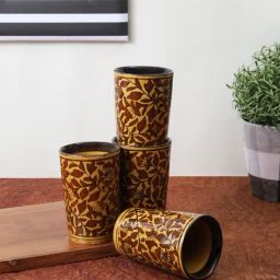 VarEesha Mughal Kaarigari Brown & Mustard Tea Glasses (200 ml) - Set of 4-picture-39