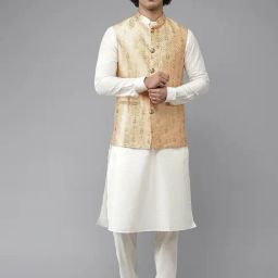 See Designs Gold & White Regular Fit Self Pattern Ethnic Set-picture-10