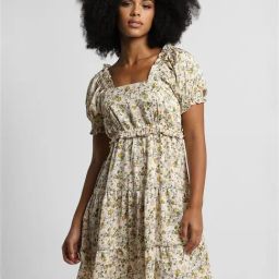 Forever 21 Beige & Green Floral Print A Line Dress-image-42