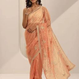 Libas Peach Embroidered Saree with Unstitched Blouse-picture-48