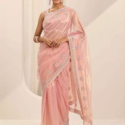 Libas Pink Embellished Saree with Unstitched Blouse-picture-20