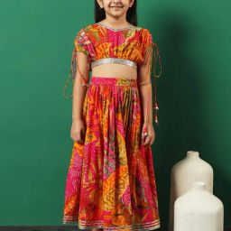 READIPRINT FASHIONS Kids Pink & Yellow Printed Lehenga with Choli-image-52