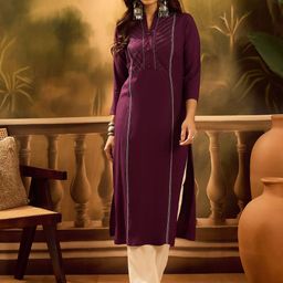 Sangria Pleated Mandarin Collar Straight Kurta-image-23
