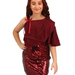 Cutecumber Girls Maroon Embellished Party Dress-image-28