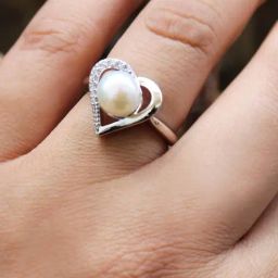 925 Silver Freshwater Pearl and American Diamond Heart Ring for Women & Girls-image-78