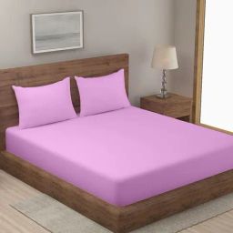 Hosta Homes Stripes Pink 280 TC Poly Satin Fitted King Bed Sheet with 2 Pillow Covers-image-25