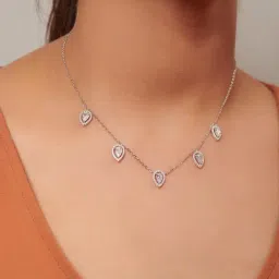 Curio Cottage 92.5 Sterling Silver Leaflet Necklace with Cubic Zirconia Stones for Women-image-30