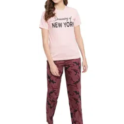 La Intimo Pink Printed T-Shirt With Pyjamas-image-6