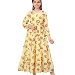 Aarika Kids Yellow Floral Print Full Sleeves Gown-image-17