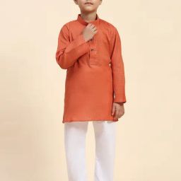 Pro-Ethic Style Developer Kids Dark Orange Self Design Full Sleeves Kurta with Pyjamas-picture-27