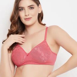 Clovia Pink Lace Full Coverage T-Shirt Bra-image-88