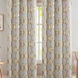 Urban Space White & Golden Cotton 7 Ft. Door Curtain With Stianless Steel Rings - Set of 2-image-56