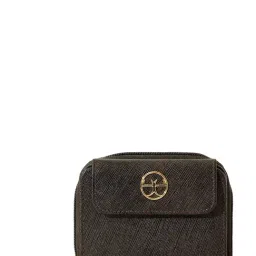 Eske Dark Brown Textured Zip Around Wallet for Women-picture-16