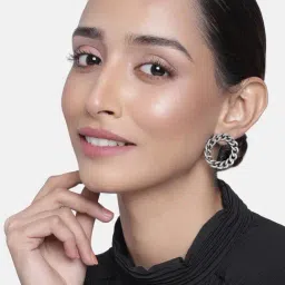 Estele Rhodium-Plated Oxidized Cuban Chain Circular Stud Earrings for Women-14