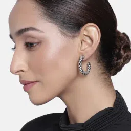 Estele Rhodium-Plated Textured Oxidized Earrings for Women-16