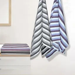 Athom Living Iris Blue & Grey 4 Pieces Striped Printed Cotton 210 GSM Bath Towels-3