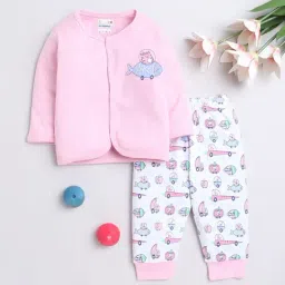 Bumzee Kids Pink & White Printed Full Sleeves Jhabla With Pyjamas-image-101