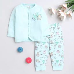 Bumzee Kids Mint Green Printed Full Sleeves Jhabla With Pyjamas-image-114