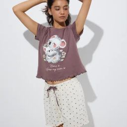 Wunderlove by Westside Mauve Cotton T-Shirt with Shorts Set-picture-16