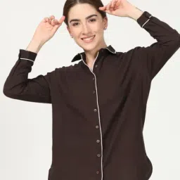 Saltpetre Classic Coffee Brown Shirt with piping in Organic Cotton-picture-3