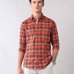 AD by Arvind Orange Cotton Checks Shirt-image-71