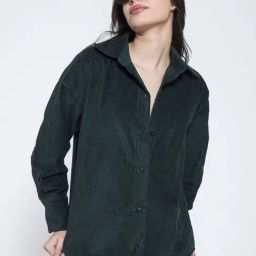 Lounge Dreams Green Oversized Fit Corduroycasual shirts-image-56