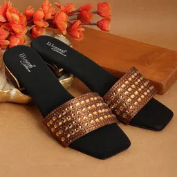 D LORZERI Women Embellished Open Toe Block Heel Sandals-7