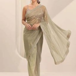 Libas Grey Embellished Saree with Unstitched Blouse-image-58