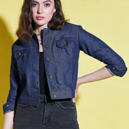 QIOA Women Lightweight Denim Jacket with Patchwork-32