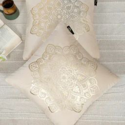 HOSTA HOMES Cream Velvet Geometric Golden Foil Cushion Covers - Set of 2-picture-14