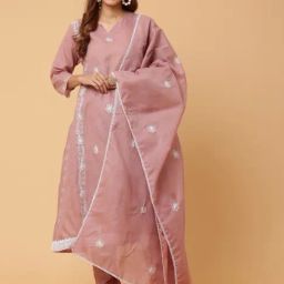 Kaanchie Nanggia Dusty Peach Kalidar Emb Kurta and Chudidar with Dupatta-image-54