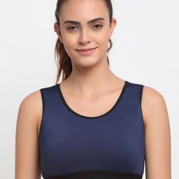 EROTISSCH Women Navy Blue Solid Workout Bra - Non-Wired Removable Padding-image-32