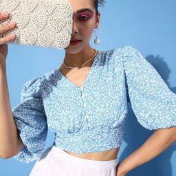 EVERYDAY by ANI Stunning Blue Floral Off My Back Top-image-76