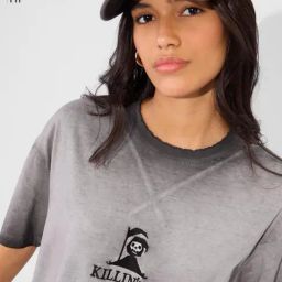The Souled Store Grey Loose Print T-Shirt-image-91