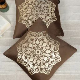 HOSTA HOMES Brown Velvet Geometric Golden Foil Cushion Covers - Set of 2-picture-10