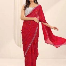Libas Red Printed Saree with Unstitched Blouse-picture-15