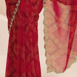 Libas Red Printed Saree with Unstitched Blouse image 5