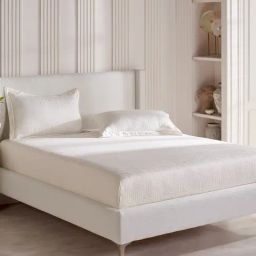 DDECOR Live beautiful White Cotton Geometric 300 TC Double Flat Bedsheet with 2 Pillow Covers-image-58