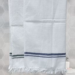 Aura White & Blue 2 Cotton 210 GSM Bath Towel-29