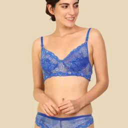 AROUSY Blue Self Pattern Bra Panty Set-image-81