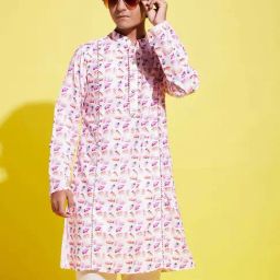 VASTRAMAY Boys Multicolor Floral Full Sleeves Kurta-image-83