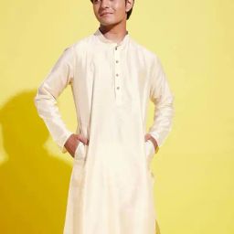 VASTRAMAY Boys Cream Solid Full Sleeves Kurta-image-99