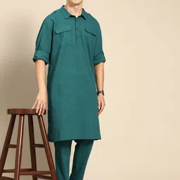 Anouk Men Teal Green Kurta with Trousers-57