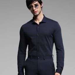 Jack & Jones Blue Cotton Slim fit Solid Shirts-image-6