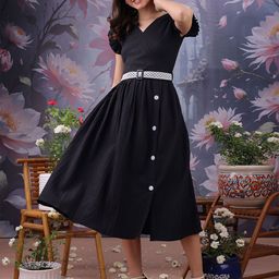 YANAMORA Women Striped Belted Fit & Flare Midi Dress-image-44