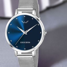 LOUIS DEVIN Women Brass Dial & Stainless Steel Straps Analogue Watch LD-L144-BLU-CH-image-78