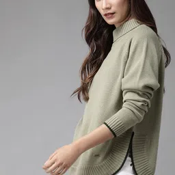 Roadster Women Olive Green Solid Pullover Sweater-image-81